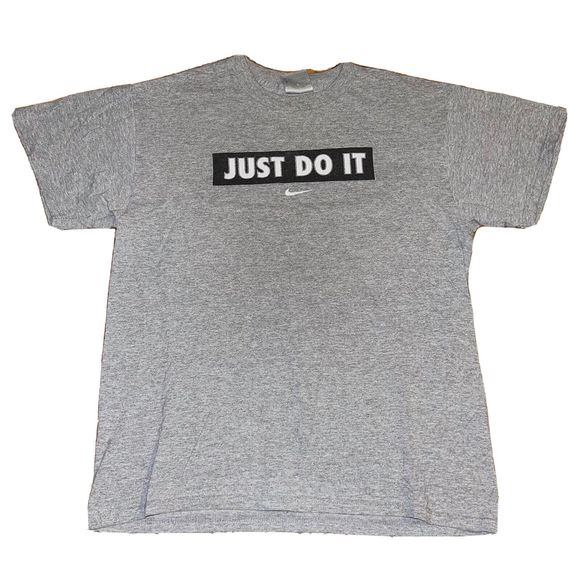 Vintage 90s Nike Just Do It Center Swoosh Graphic T-Shirt Size M Gray Grey Tag - Picture 1 of 9